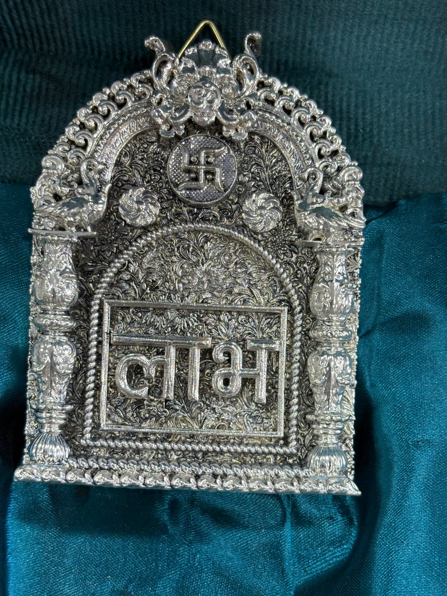 999 Silver-Plated "Shubh Labh" Wall Hanging Plaques in Velvet Gift Box (Set of 2)